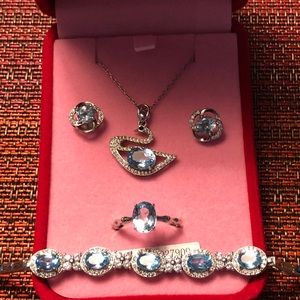 Natural Topaz Jewelry Set S925 Silver Inlay